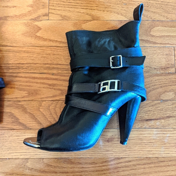 Miss Sixty Ankle Peep Toe Boots Black Slip On - Picture 2 of 7